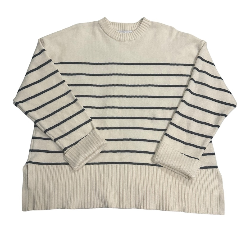 ZARA Nautical-Inspired Cream & Black Oversized Crew Neck Sweater/SIZE: Small - Picture 2 of 10